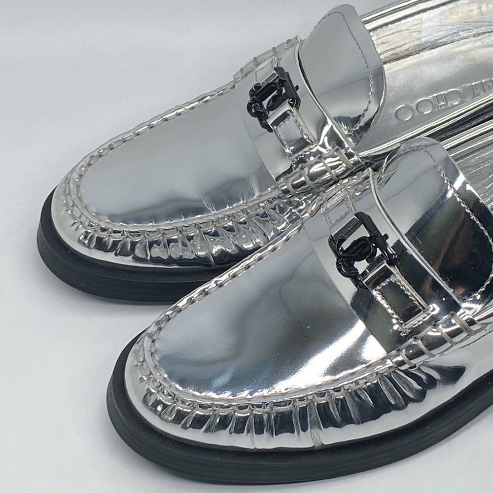 Jimmy Choo Addie JC Logo Metallic Loafer size 38 - Picture 6 of 13